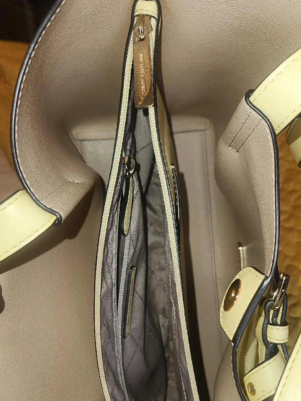 Michael Kors Light Yellow Pebbled Leather Tote with Gold Hardware